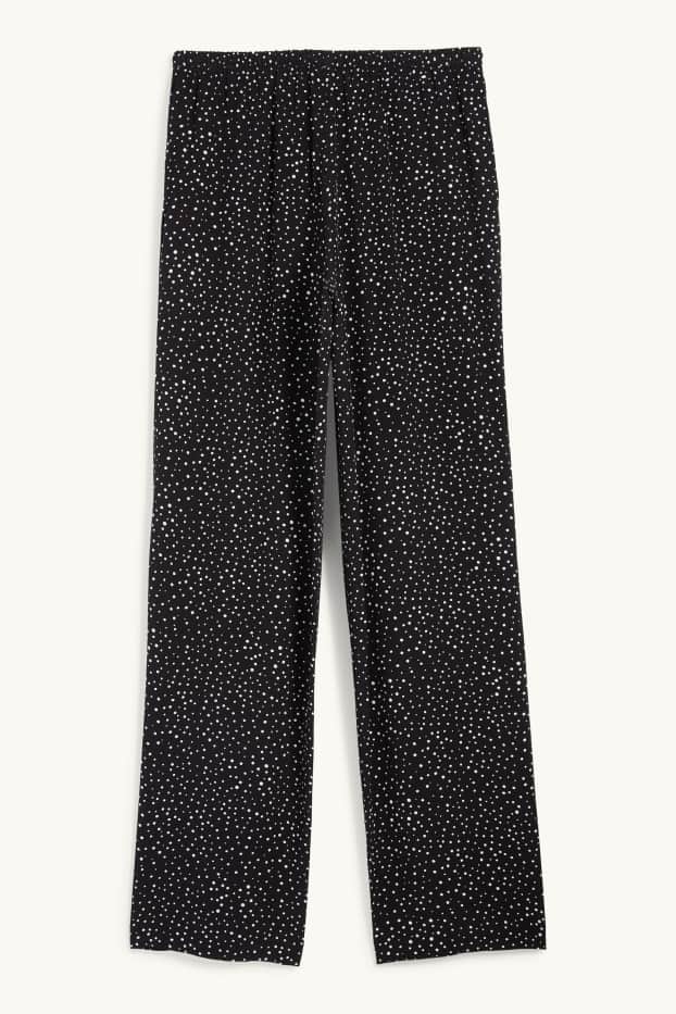 Femmes - Pantalon en toile - high waist - jambe évasée - à pois - noir