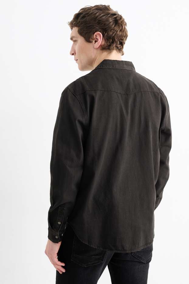 Bărbați - Cămașă din denim - regular fit - guler Kent - negru