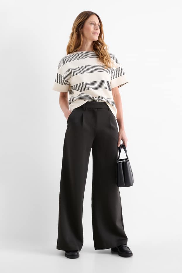 Damen - Jersey-Hose - High Waist - Wide Leg - schwarz