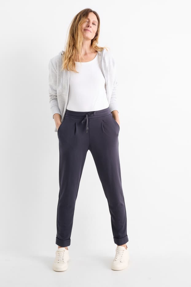 Donna - Pantaloni di jersey - vita media - tapered fit - blu scuro