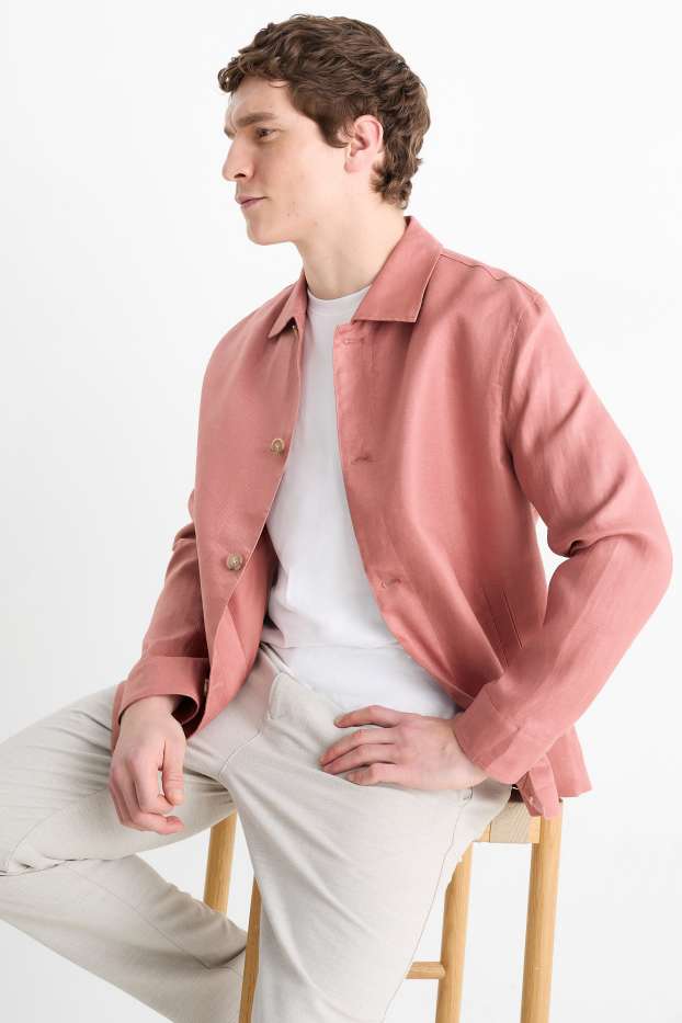 Men - Linen shirt jacket - dark rose