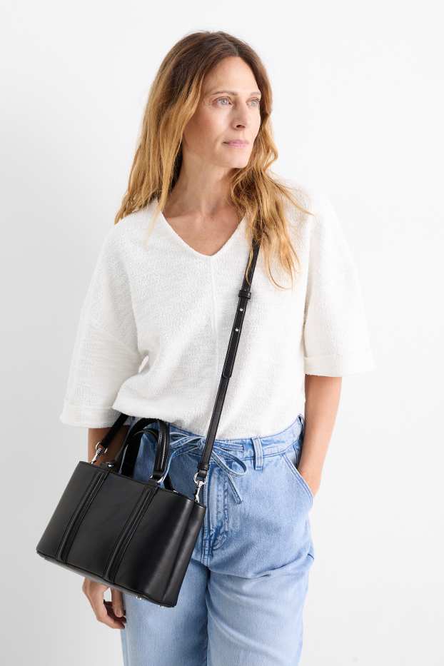 Donna - Borsa a tracolla con spallaccio staccabile - similpelle - nero