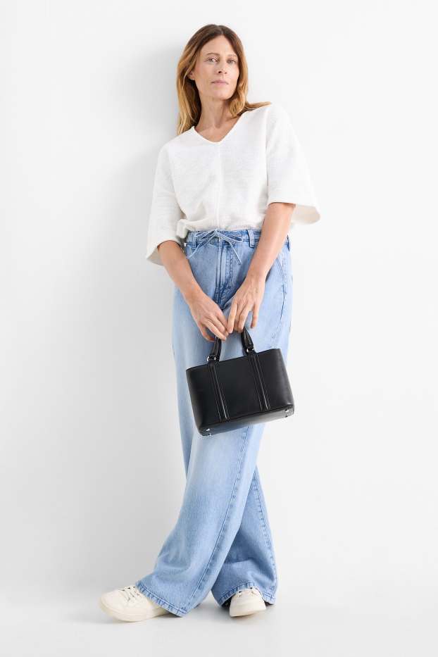 Donna - Borsa a tracolla con spallaccio staccabile - similpelle - nero
