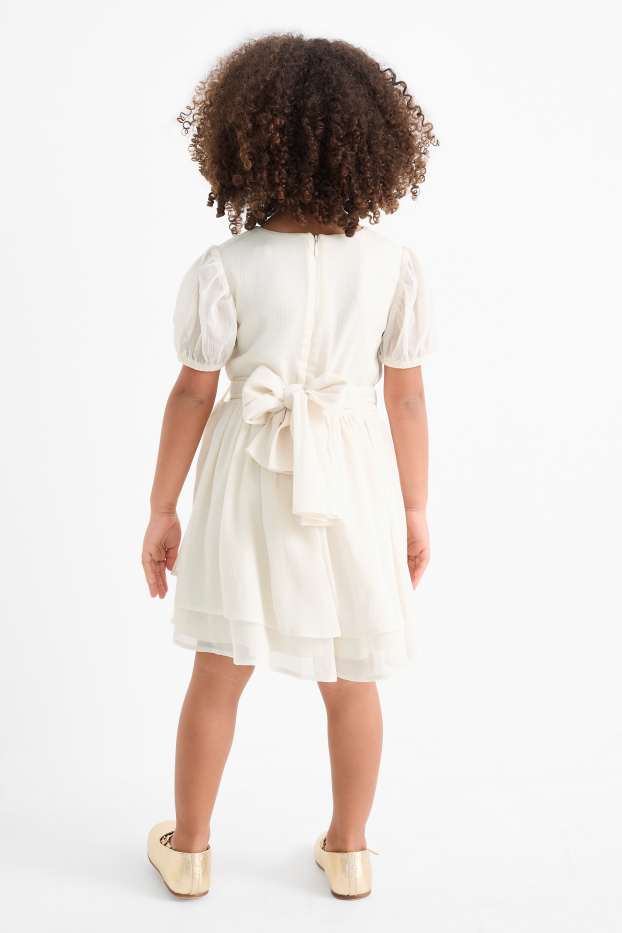 Kinder Mädchen - Blume - Kleid - glänzend - strukturiert - hellbeige