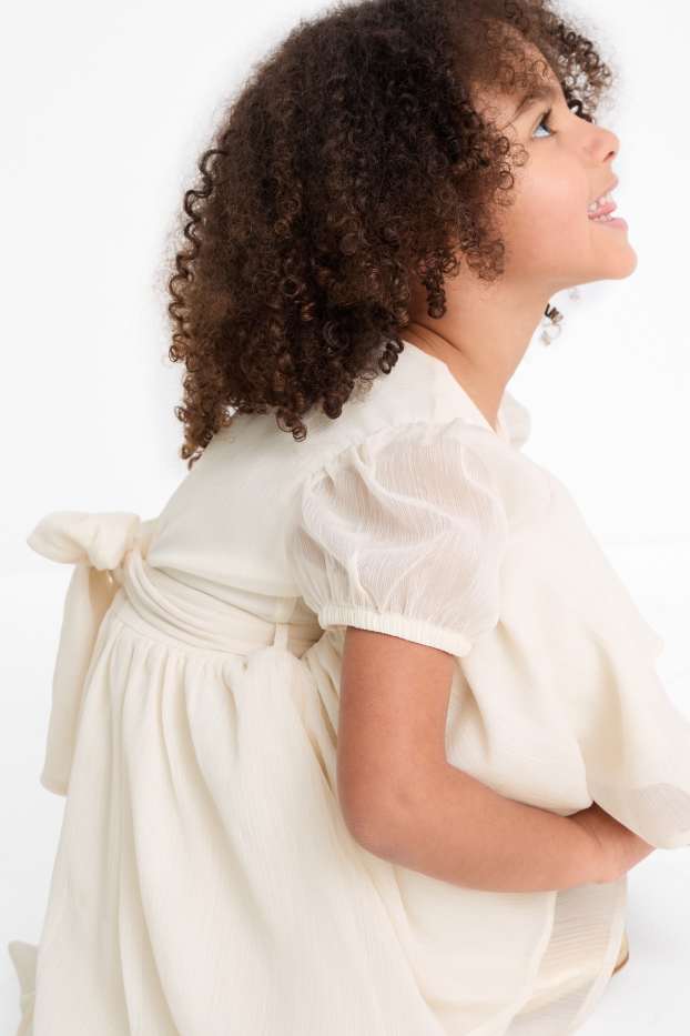 Kinder Mädchen - Blume - Kleid - glänzend - strukturiert - hellbeige