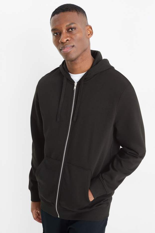 Hommes - Sweat zippé à capuche - noir