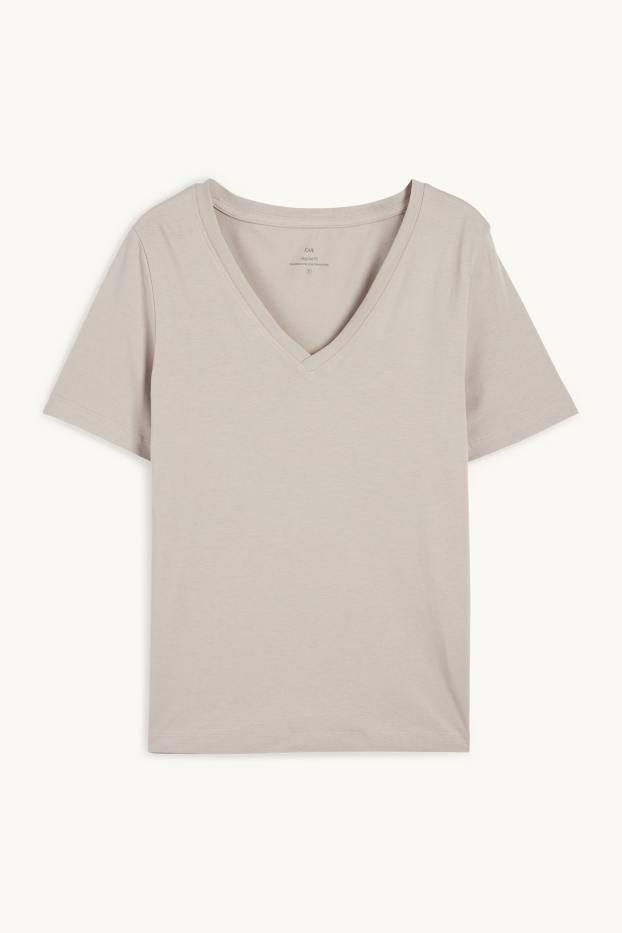 Damen - T-Shirt mit V-Ausschnitt - Regular Fit - grau