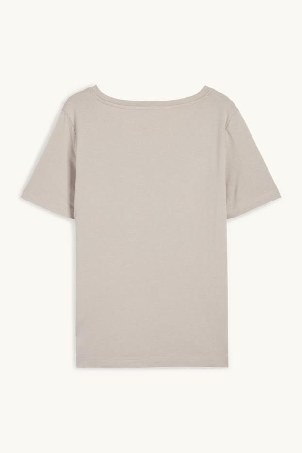 Damen - T-Shirt mit V-Ausschnitt - Regular Fit - grau