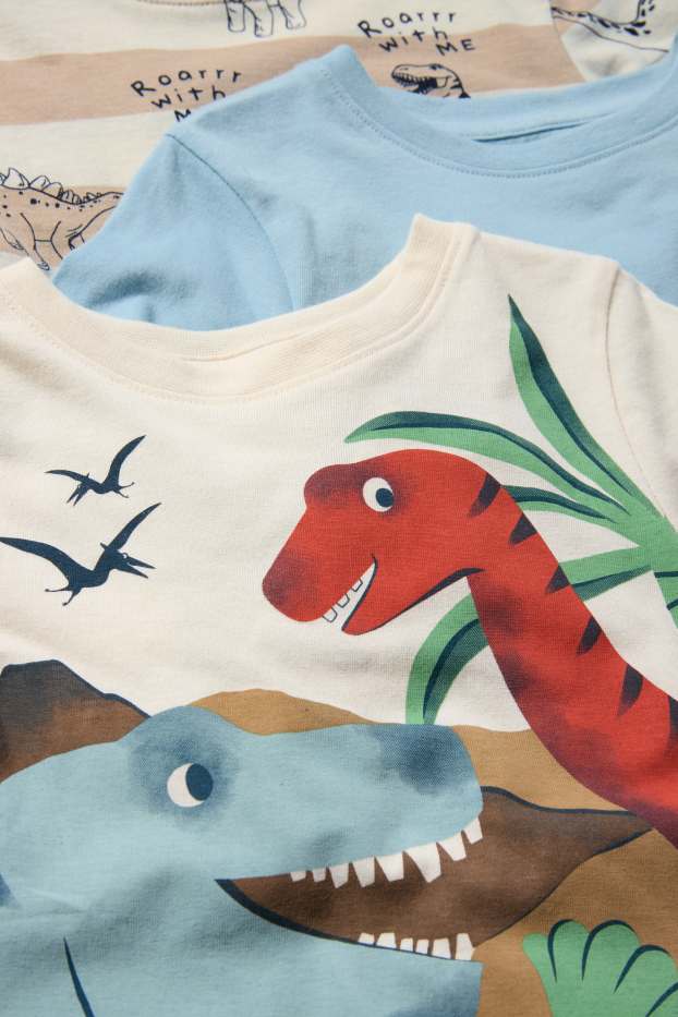 Děti - chlapci - Multipack 3 ks - motivy dinosaurů - tričko s krátkým rukávem - světle béžová