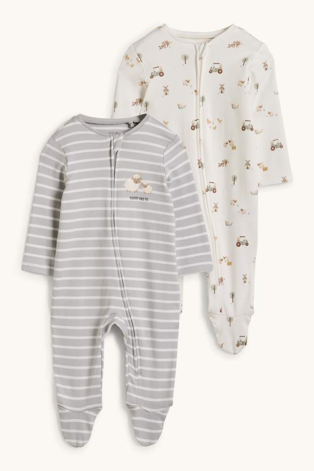Miminka - chlapci - Multipack 2 ks - motivy oveček a traktorů - pyžamo pro miminka - světle šedá