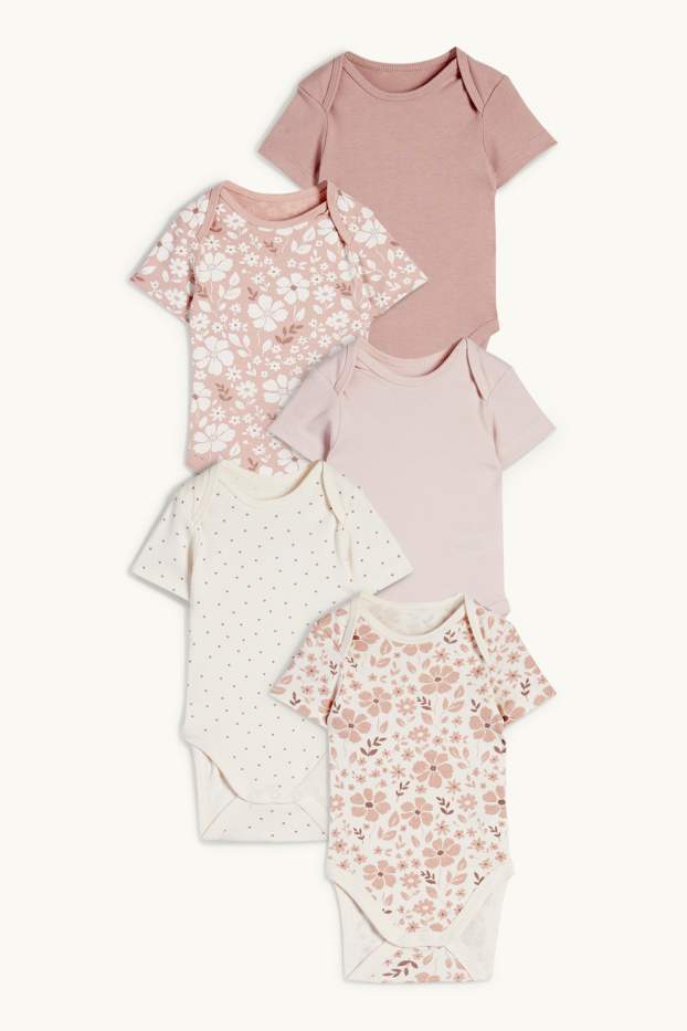 Baby: meisjes - Set van 5 - bloemetjes - rompertje - beige