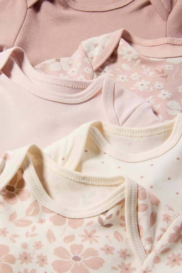 Baby: meisjes - Set van 5 - bloemetjes - rompertje - beige