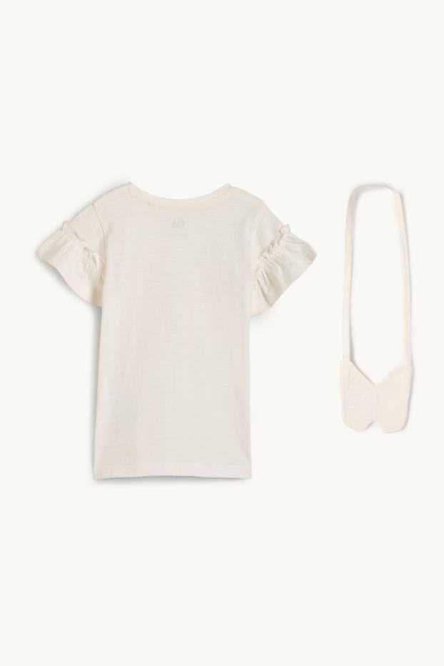 Children Girls - Butterfly - set - short sleeve T-shirt and bag - 2 piece - cremewhite