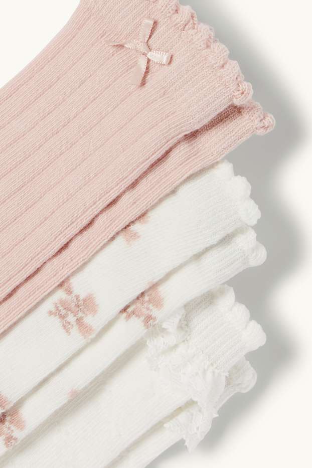 Baby Mädchen - Multipack 3er - Blümchen - Baby-Kniestrümpfe mit Motiv - weiß