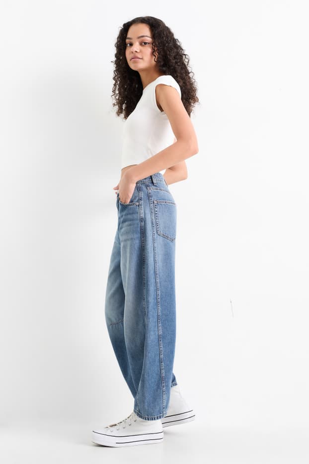 Damen - Balloon Jeans - Mid Waist - jeansblau
