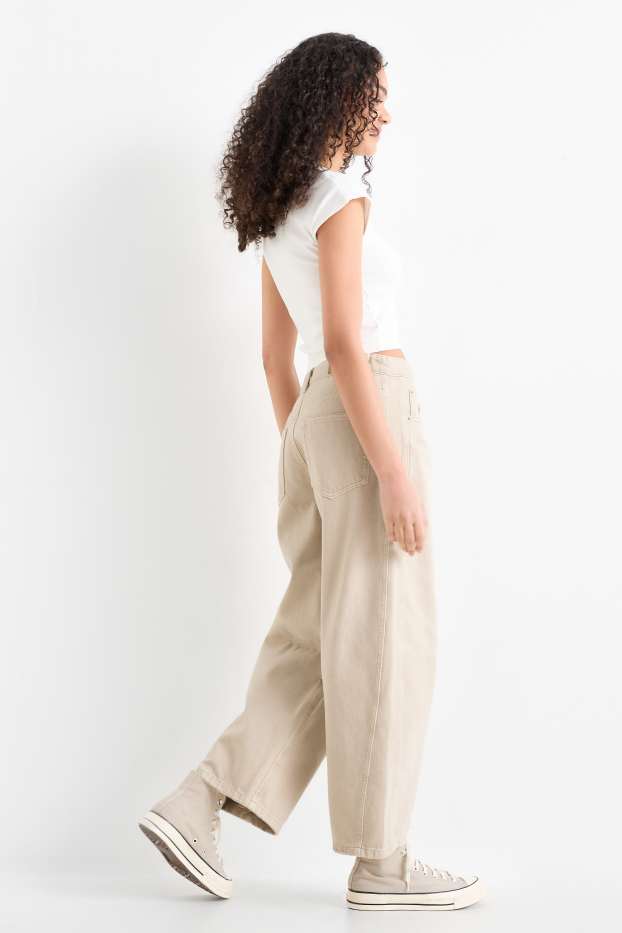 Damen - Balloon Jeans - Mid Waist - beige
