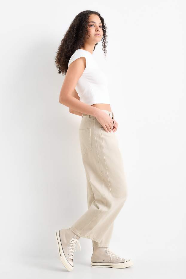 Damen - Balloon Jeans - Mid Waist - beige