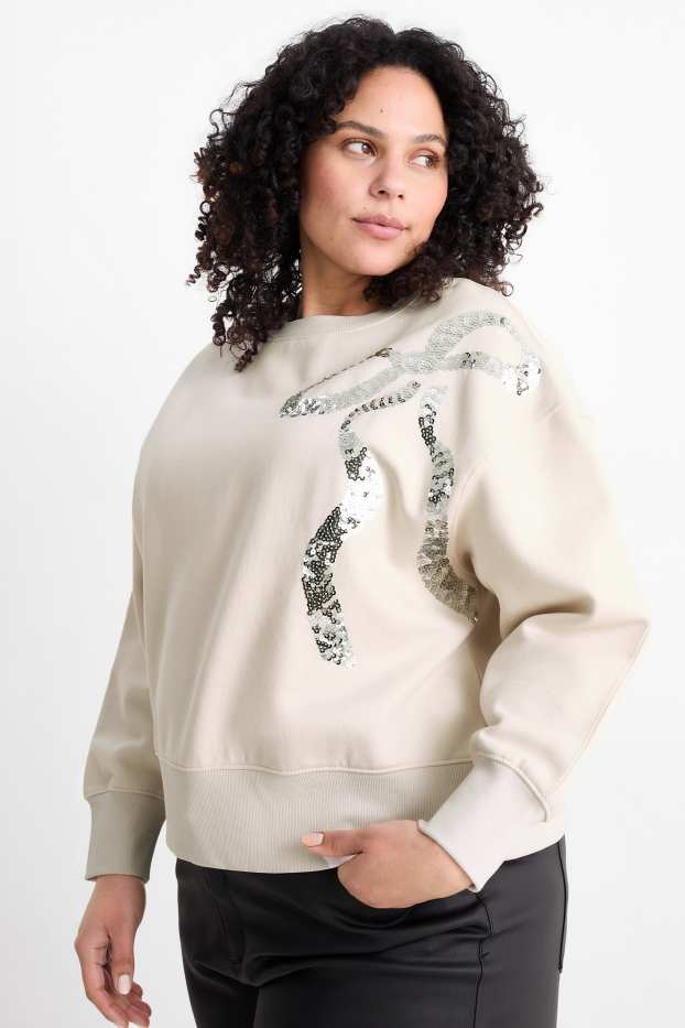 Damen - Sweatshirt - Glanz-Effekt - hellbeige