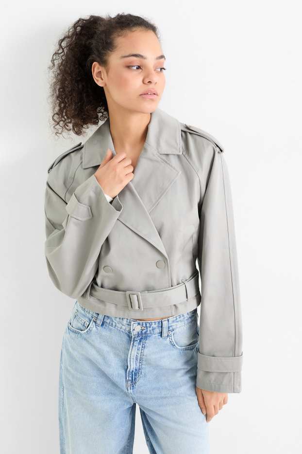 Women - Cropped trench coat - light gray