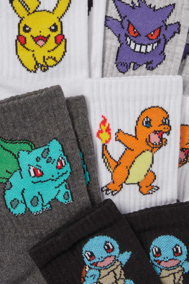Enfants garçons - Lot de 5 paires - Pokémon - chaussettes de tennis à motif - noir