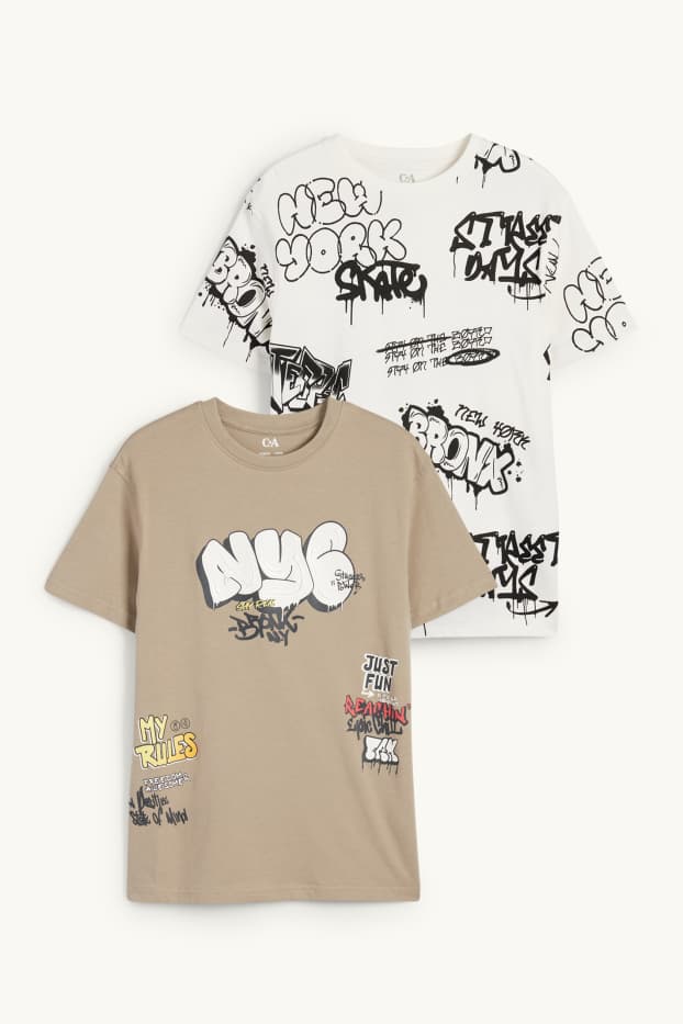 Kinder Jungen - Multipack 2er - Graffiti - Kurzarmshirt - beige