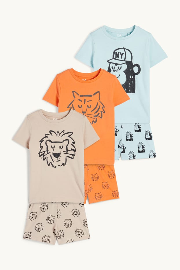 Copii - Băieți - Multipack 3 buc. - animale sălbatice - pijama scurtă - 6 piese - portocaliu