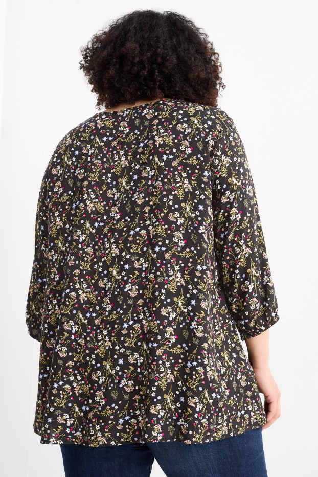 Damen - Bluse - geblümt - schwarz