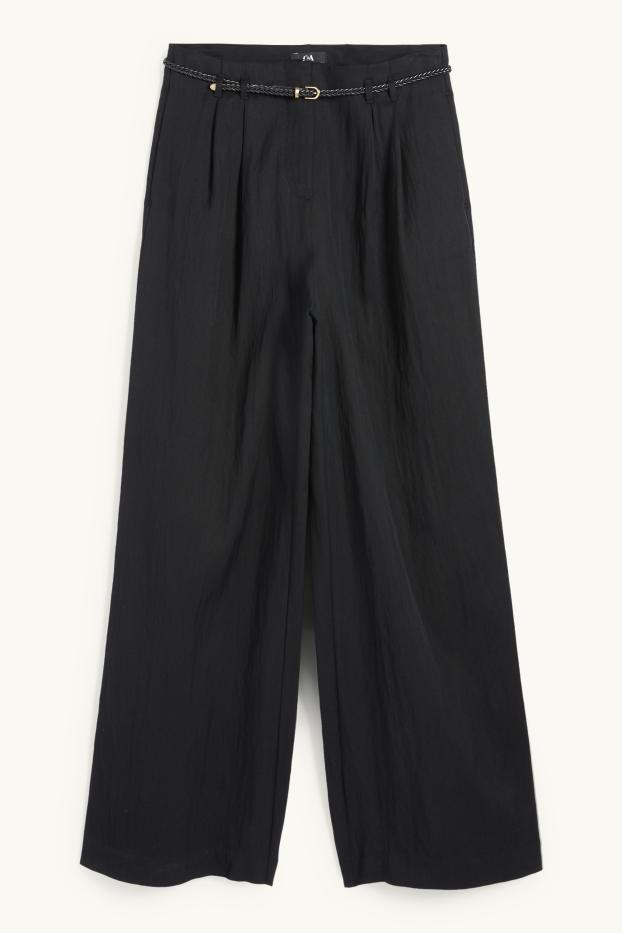 Femmes - Pantalon de toile avec ceinture - high waist - wide leg - noir