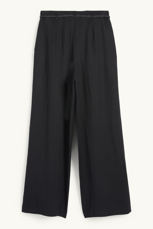 Femmes - Pantalon de toile avec ceinture - high waist - wide leg - noir