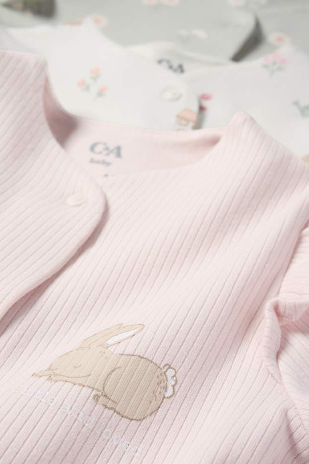 Baby Girls - Multipack of 3 - flowers and bunny rabbit - baby sleepsuit - rose