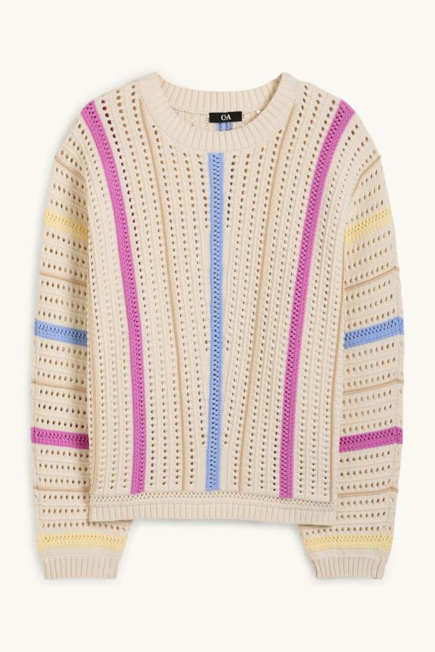 Femmes - Pull - à rayures - beige clair