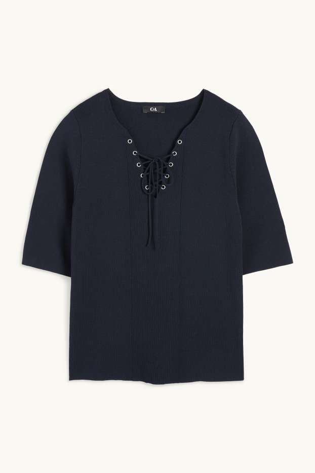 Femmes - Pull en maille - manches courtes - bleu foncé