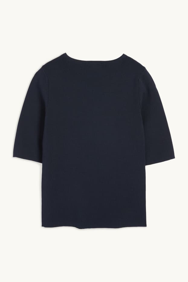 Femmes - Pull en maille - manches courtes - bleu foncé