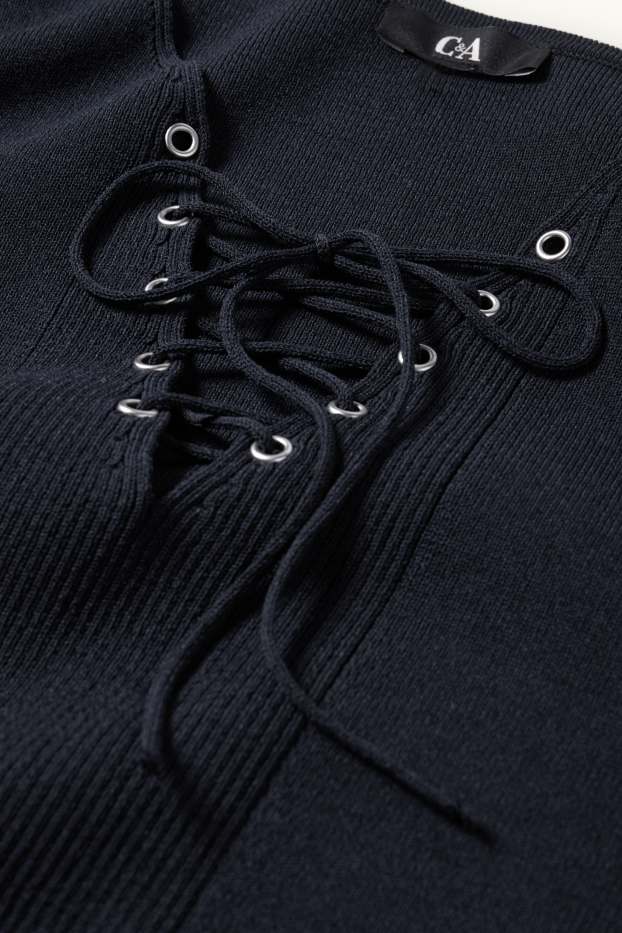 Femmes - Pull en maille - manches courtes - bleu foncé