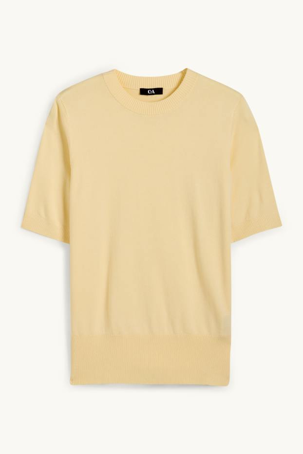 Femmes - Pull en maille - manches courtes - jaune clair