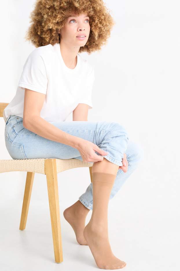 Dames - Set van 3 paar - fijne kniekousen - LYCRA® - 20 DEN - licht beige