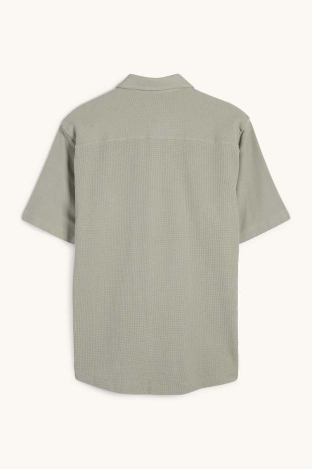 Pánské - Košile - regular fit - kent - strukturovaná - tmavozelená