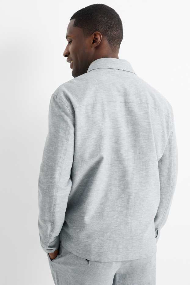 Hommes - Veste-chemise en lin mélangé - bleu clair