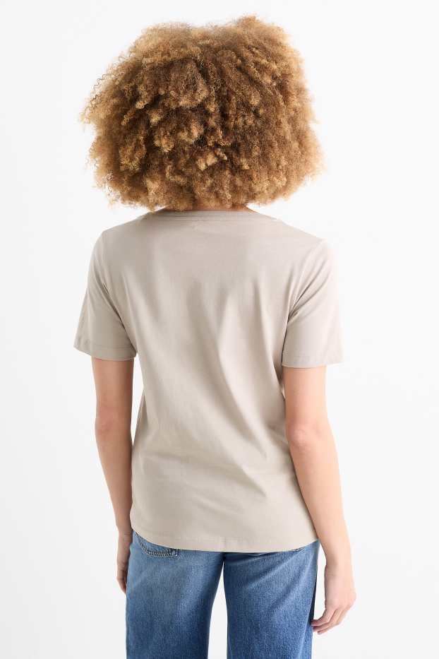 Damen - T-Shirt mit V-Ausschnitt - Regular Fit - grau