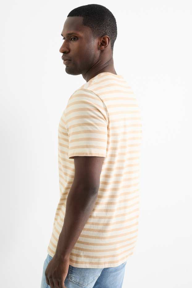 Heren - T-shirt - regular fit - gestreept - beige