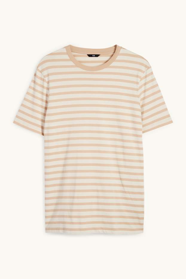 Heren - T-shirt - regular fit - gestreept - beige