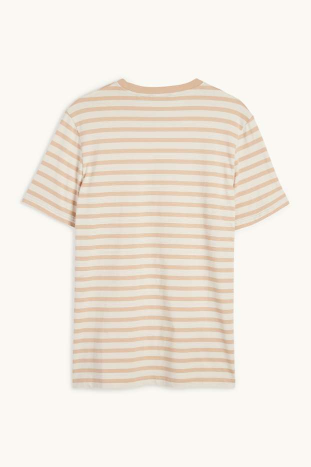 Heren - T-shirt - regular fit - gestreept - beige
