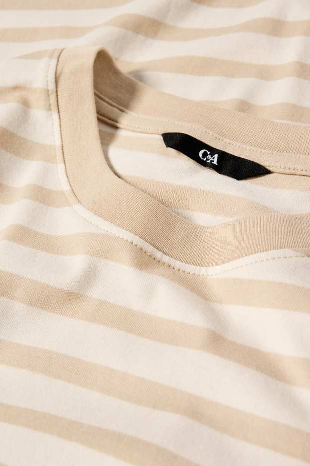 Heren - T-shirt - regular fit - gestreept - beige