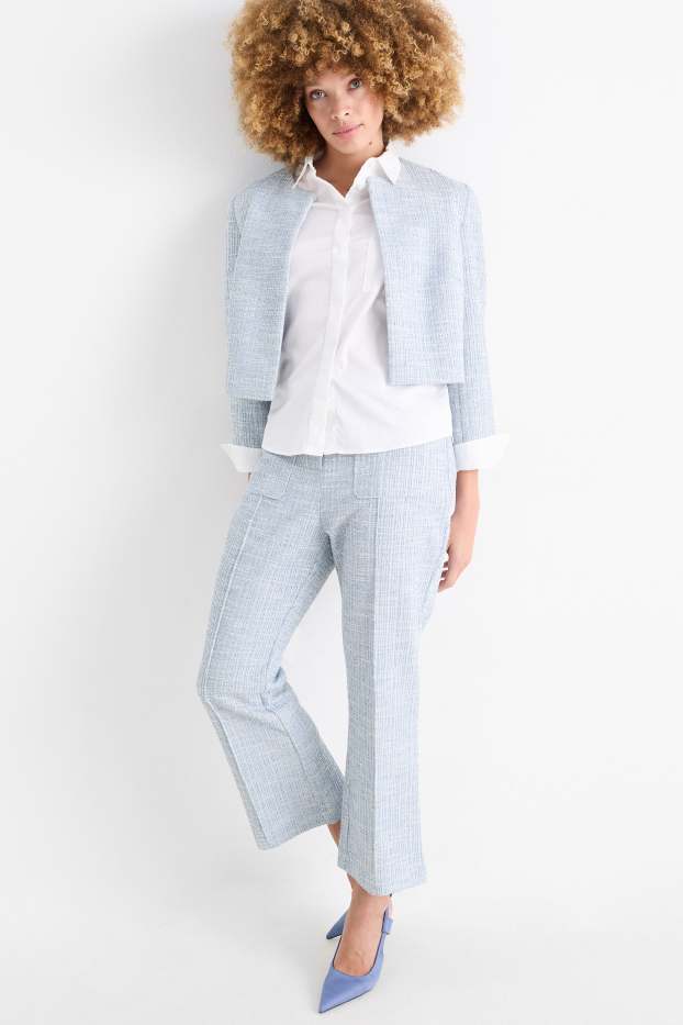 Dámské - Buklé kalhoty - high waist - flared fit - světle modrá