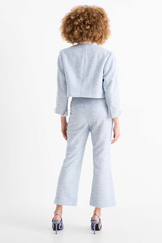 Dámské - Buklé kalhoty - high waist - flared fit - světle modrá