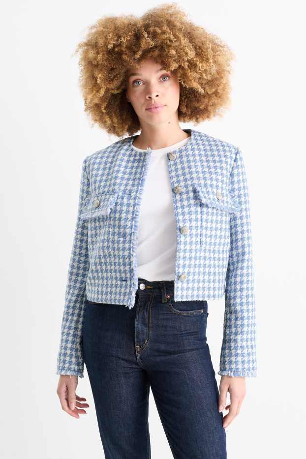 Damen - Jacke - kariert - weiss / hellblau