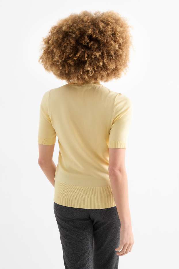 Femmes - Pull en maille - manches courtes - jaune clair