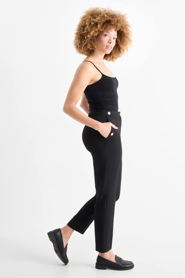 Dámské - Plátěné kalhoty - high waist - tapered fit - černá