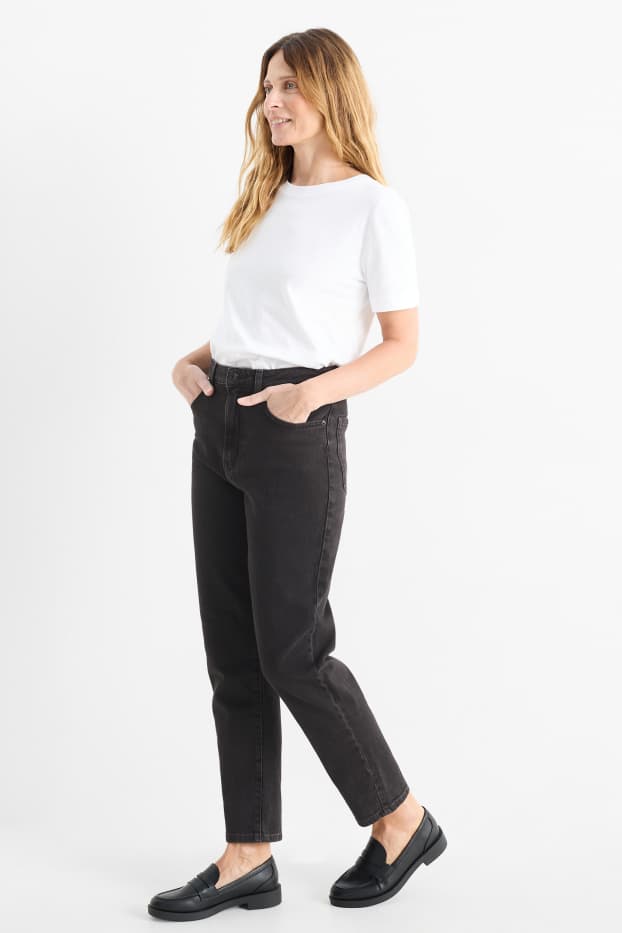 Donna - Mom jeans - vita alta - LYCRA® - nero