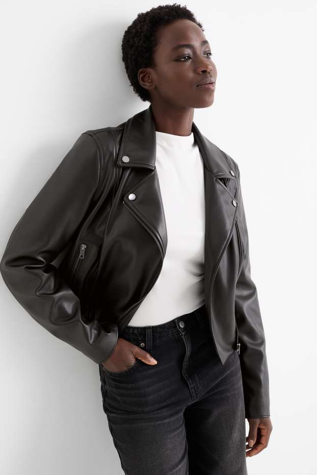 Dames - Bikerjack - imitatieleer - zwart